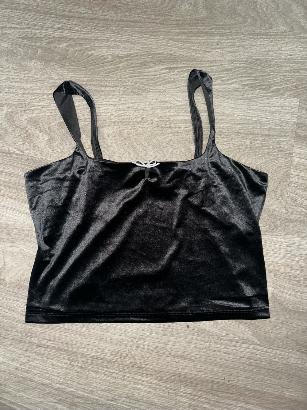wild fable Black Satin Cropped Cami with Bow Accent